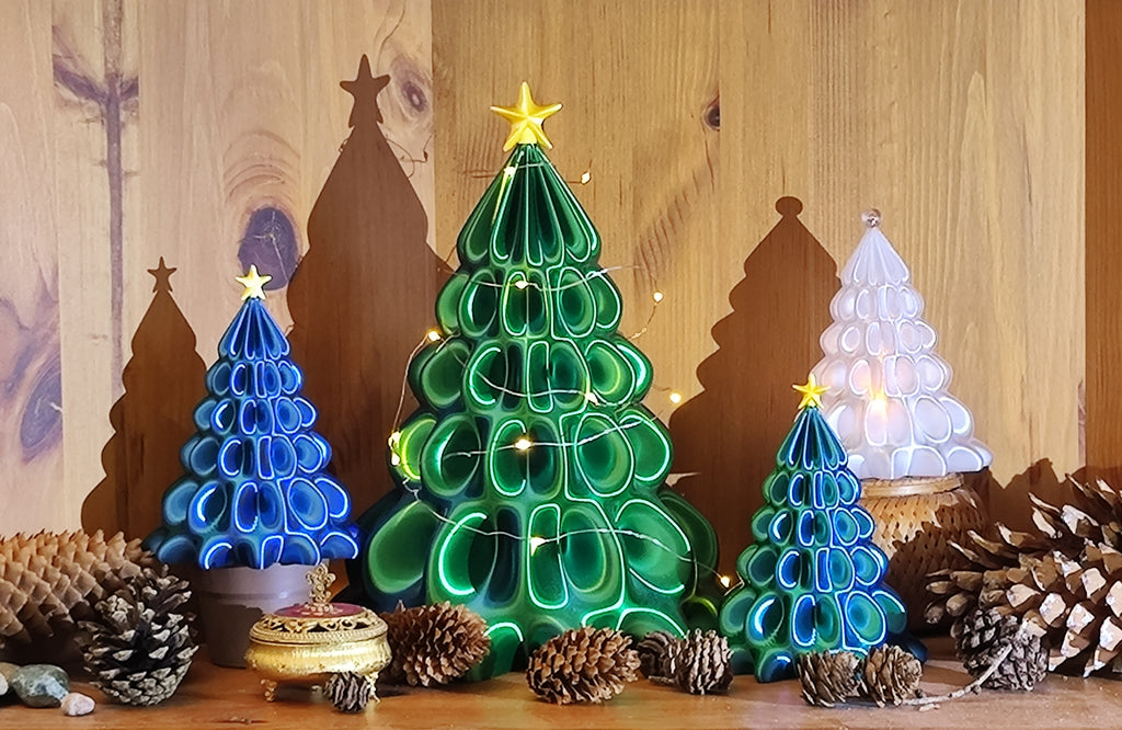 Shiny Desktop Christmas Tree, Blue Green Ombre, Holiday Decor