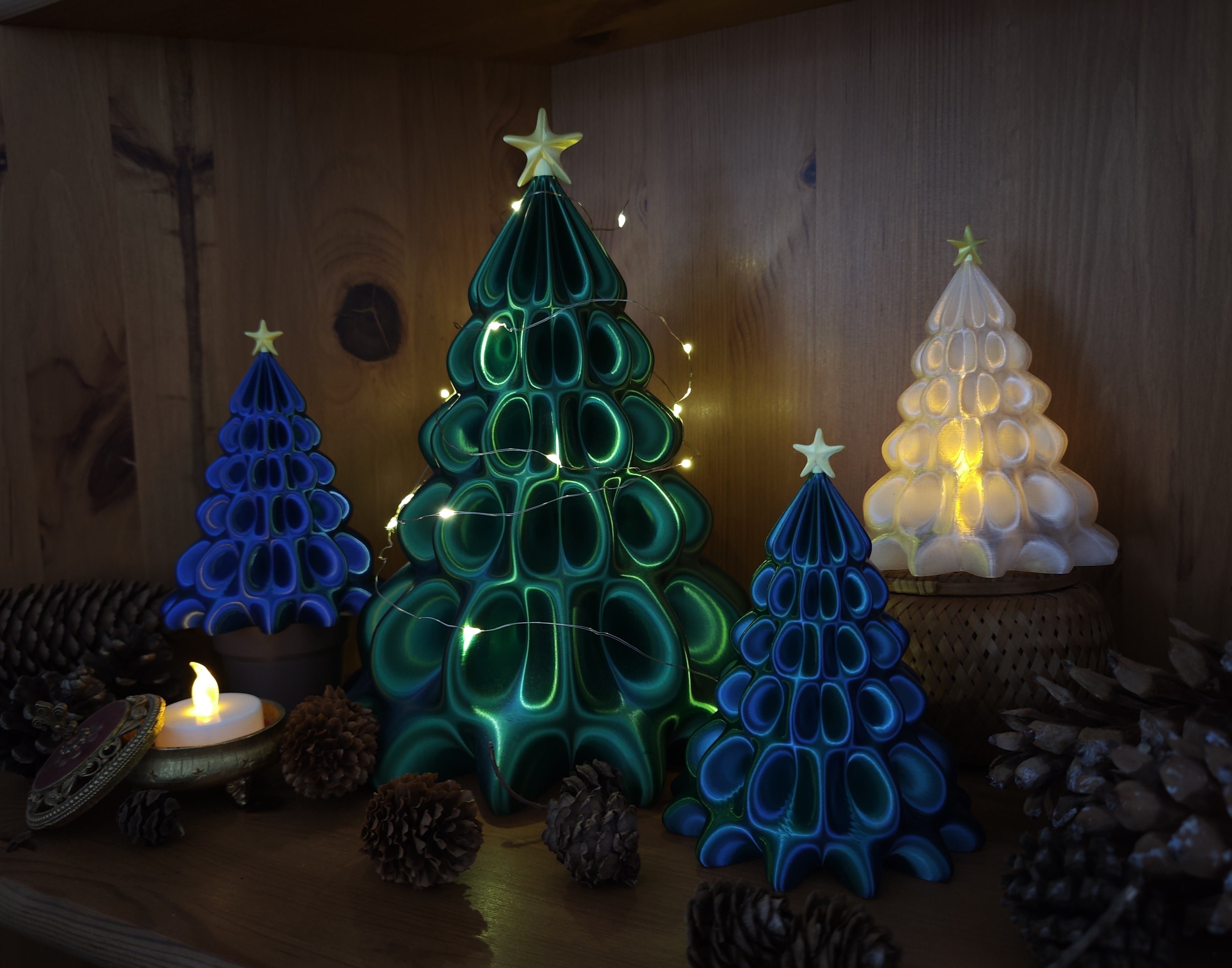 Shiny Desktop Christmas Tree, Blue Green Ombre, Holiday Decor