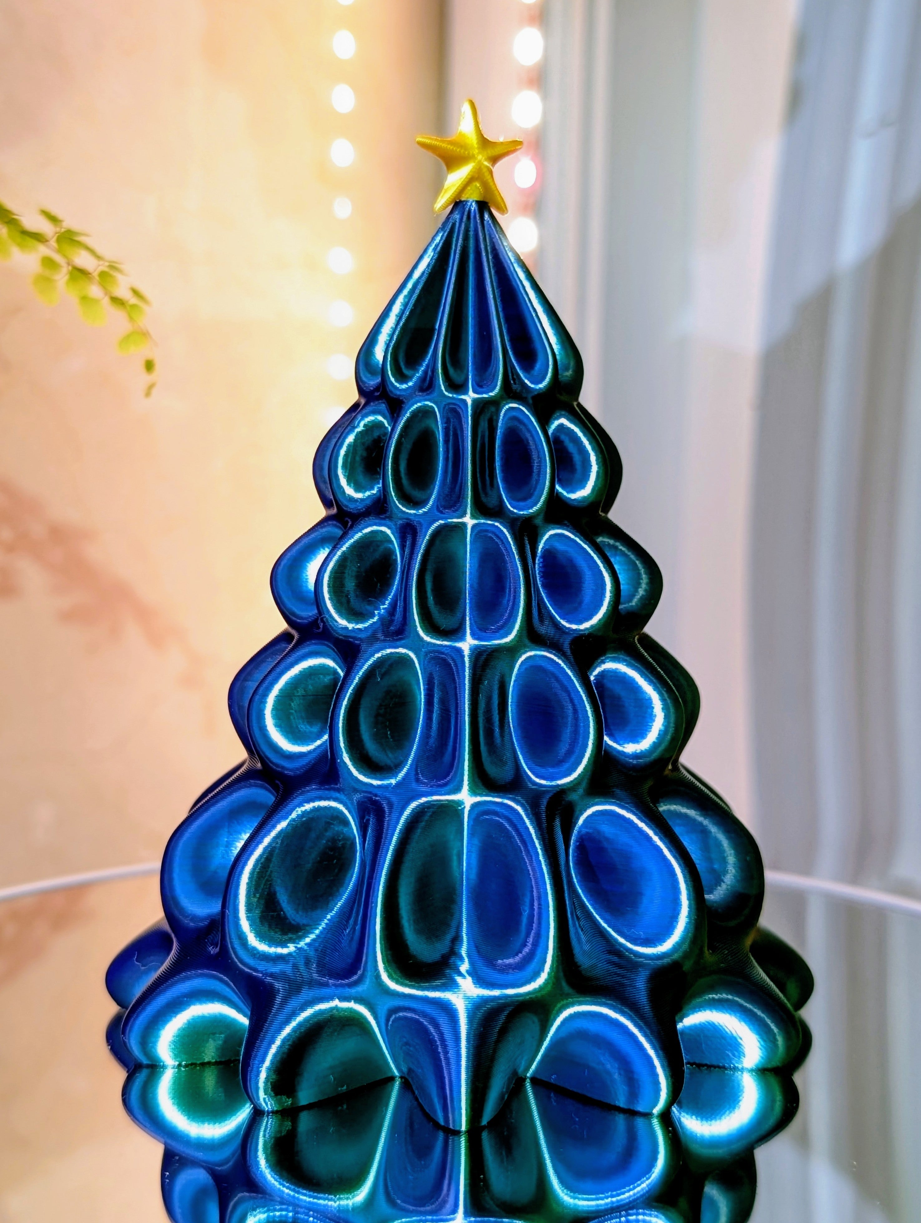 Shiny Desktop Christmas Tree, Blue Green Ombre, Holiday Decor